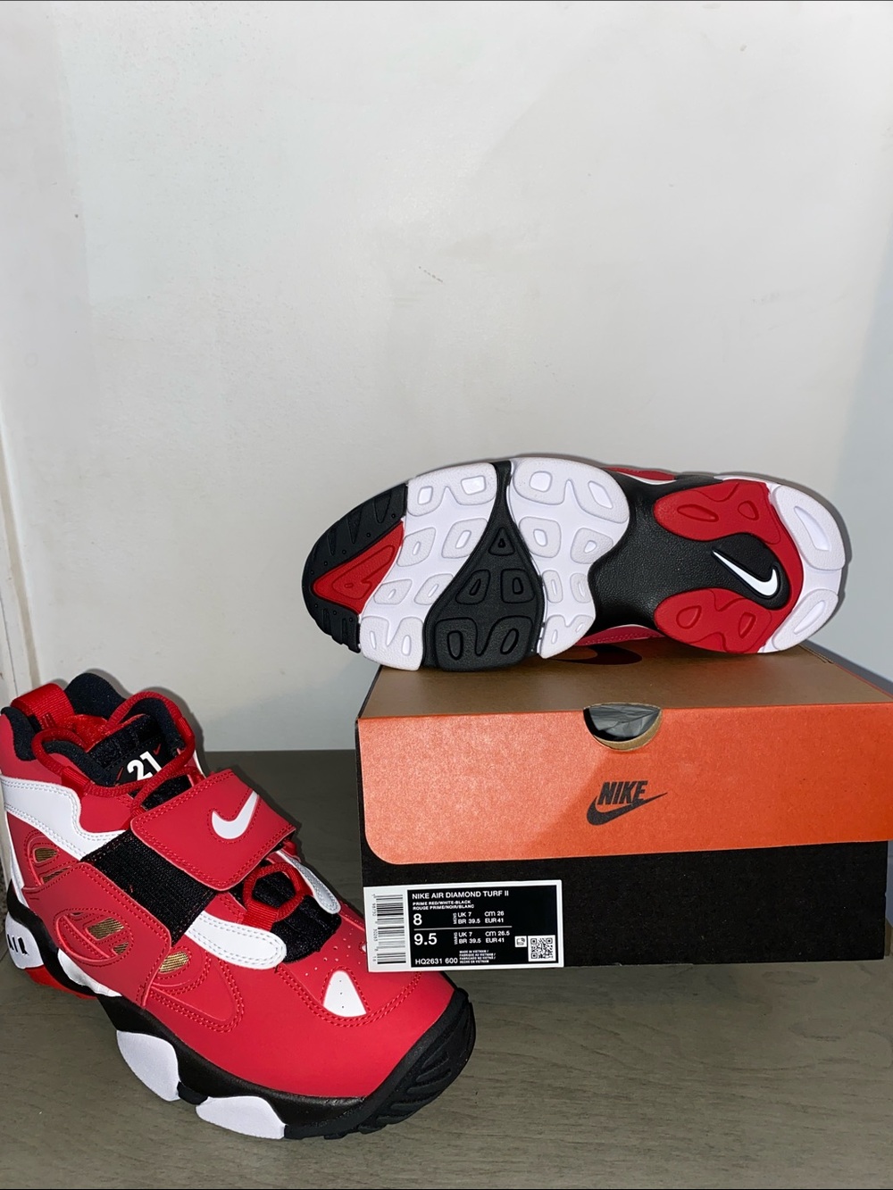 Brand new, never worn, Nike Men Red, Black & White Velcro Strap Sneakers